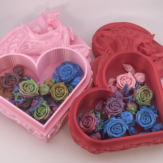 HEART SHAPED DRAGON BOX W/ BABY ROSE TURTLES Large